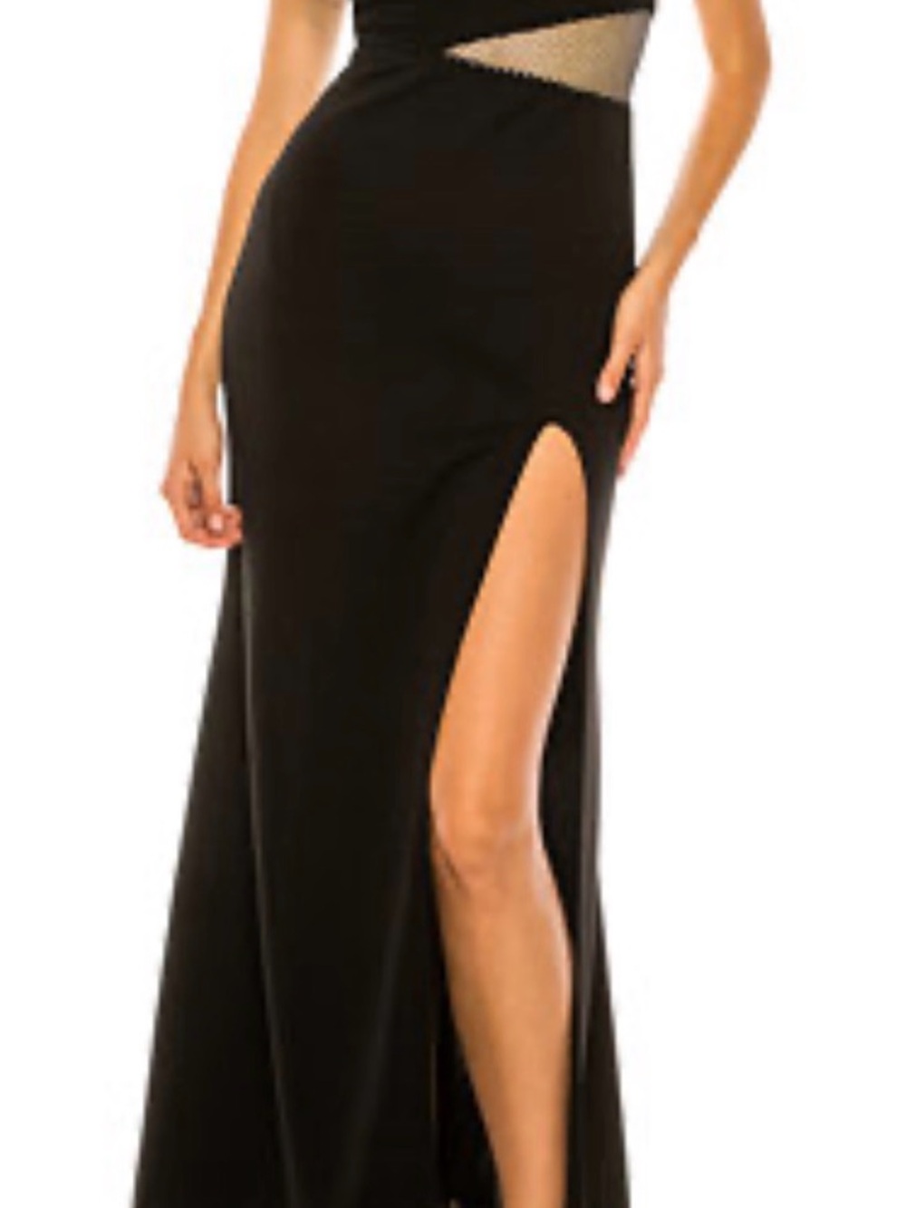 B Darlin Black Maxi Skirt with Mesh Inset and Side Slit